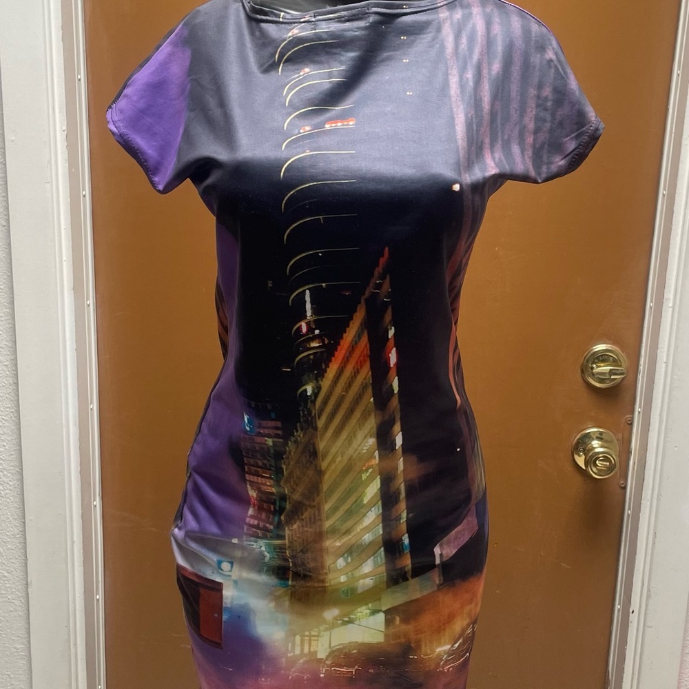 Fashion Nova Cityscape Mini Dress - Purple and Black